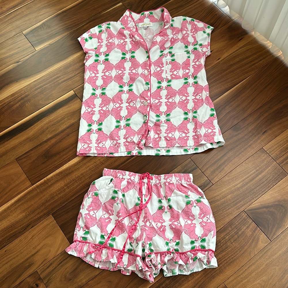 JAYES STUDIO INTIMATES TWO PIECE SET PINK ELEPHANT 🐘 AND 🌴 BOTH SIZE XSMALL